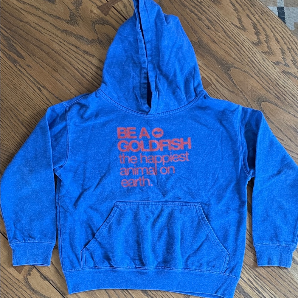 Kids Blue Hoodie Print "Be a goldfish, the happiest animal on earth" size M